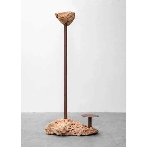 Meulière stone solar floor lamp by frédéric saulou unique piece dimensions: d 70 x w 120 x h 290 cm. Materials: powder-...