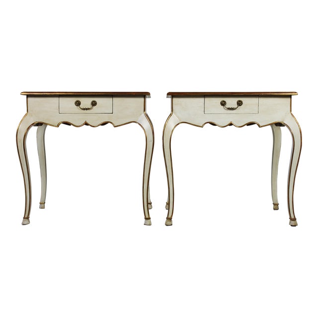 1990s Vintage Custom Nightstands With Scalloped Apron and Single Drawer - a Pair For Sale