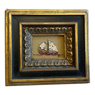Vintage Folk Art Small Sailboat Picture, Framed For Sale