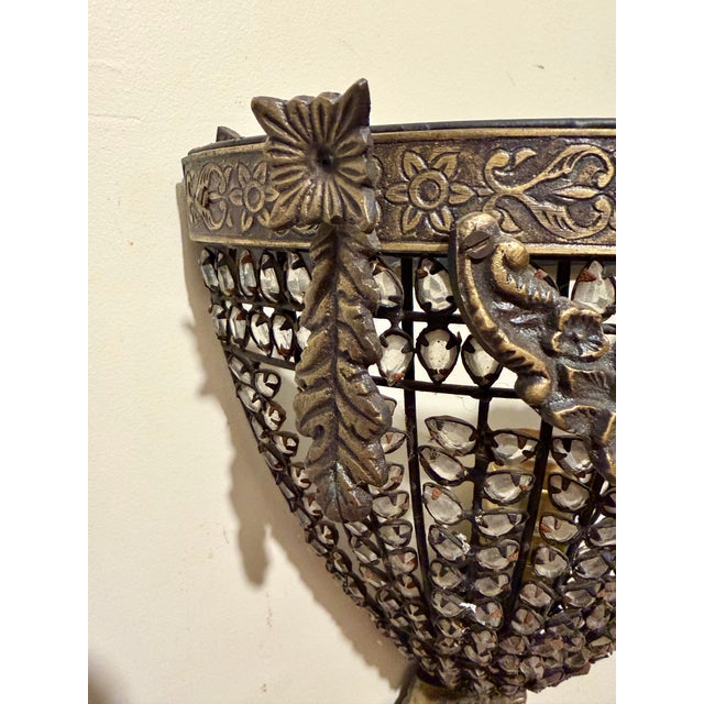 1990s Hollywood Regency Brass and Crystal Sconces, Usa, 1990s For Sale - Image 5 of 13