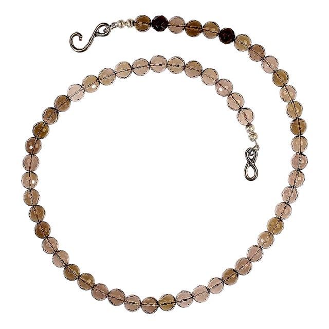 Ajd 24 Inch Faceted Smoky Quartz Necklace For Sale