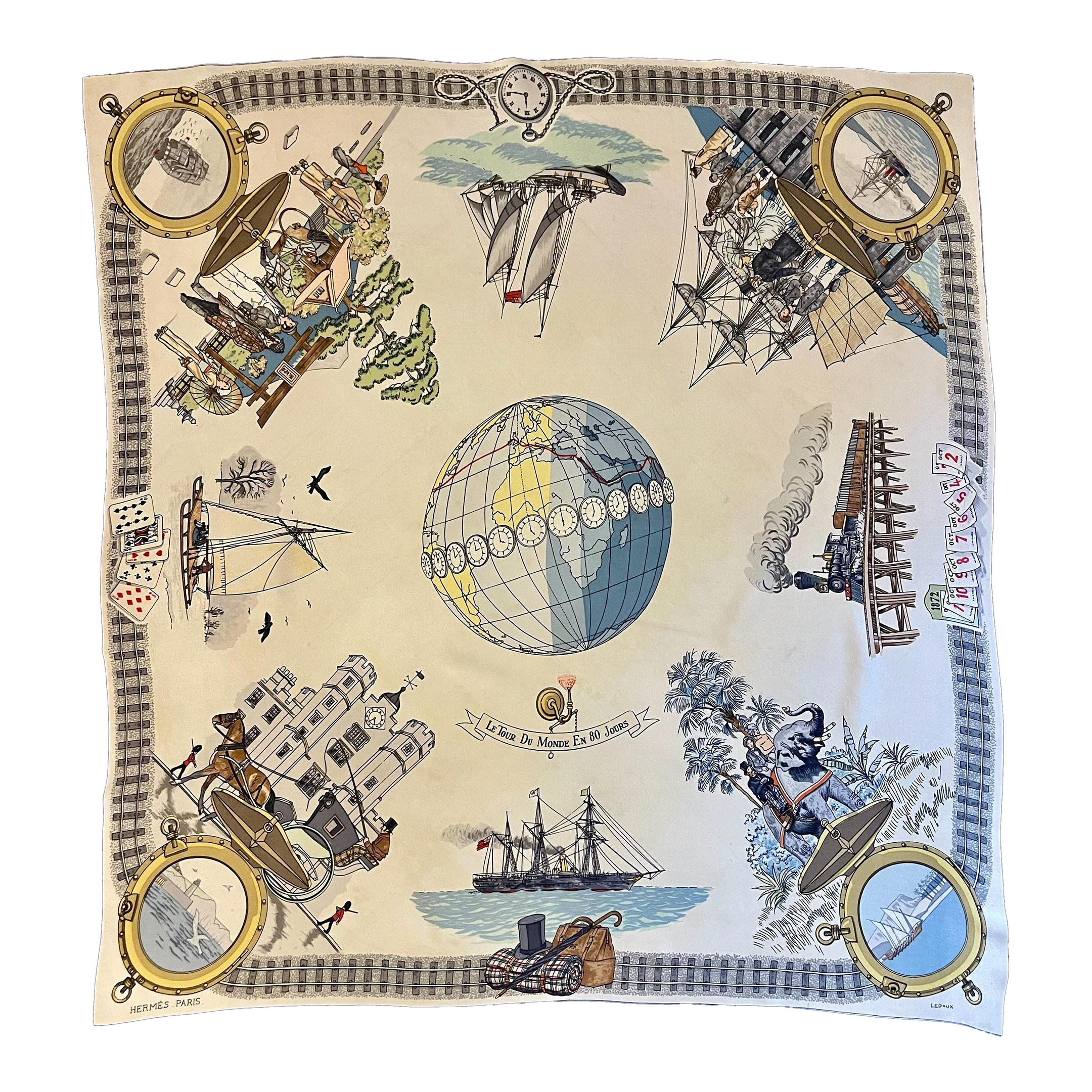 Hermes Le Tour Du Monde En 80 Jours Silk Scarf 1963 Philippe