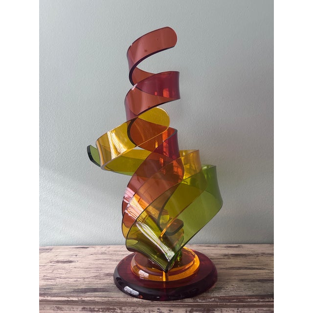 Haziza Signed Haziza Studio Lucite Ribbon Sculpture, Israel, C. 1990, 27” For Sale - Image 4 of 17