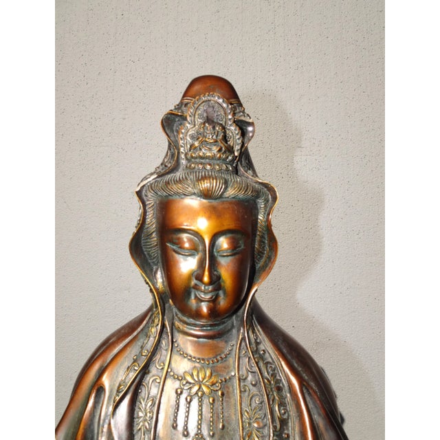 Vintage Quan Yin Bronze Colored Statue Guan Yin For Sale In Los Angeles - Image 6 of 13