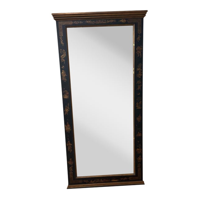 Late 20th Century Large Baker Furniture Chinoiserie Distressed Wall Mirror For Sale