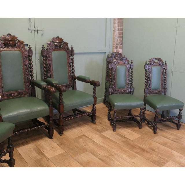 Victorian Gothic Jacobean Oak Dining Chairs, Set of 10 For Sale - Image 5 of 8