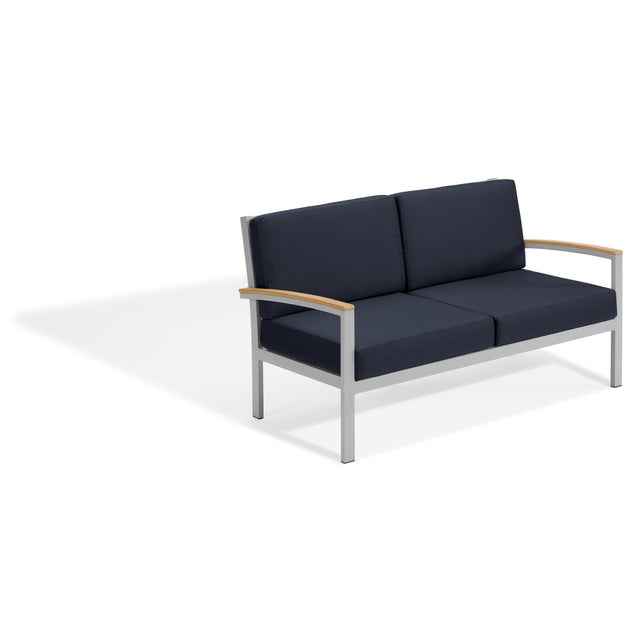 Cushion Outdoor Loveseat Natural And Dark Blue Chairish