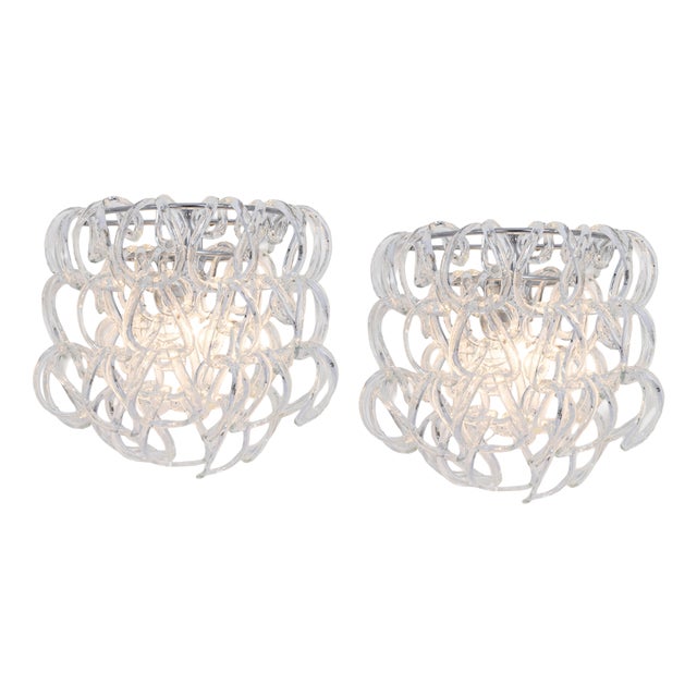Large Murano Glass Wall Sconces by Angelo Mangiarotti for Vistosi, Italy, 1960, Set of 2 For Sale