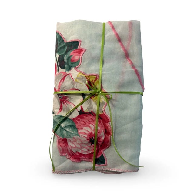 Textile Vintage 1940s Sheer Organza Apron  Mint Floral Appliqué, Pin-Up Style For Sale - Image 7 of 7