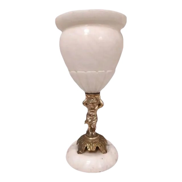 Mid 20th Century Tuscany Cherub Angel Alabaster Marble Compote Centerpiece Vase For Sale