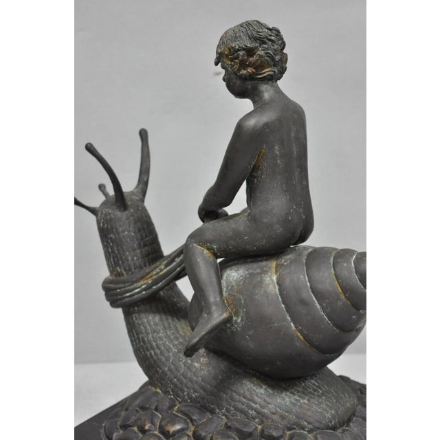 Vintage Mythical Bronze Cherub Riding Snail Sculpture Figure Attr to Maitland Smith For Sale - Image 15 of 18