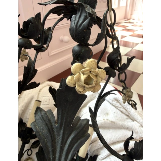 1950s Hollywood Regency Style Italian Black Metal Floral Chandeliers - a Pair For Sale - Image 17 of 18