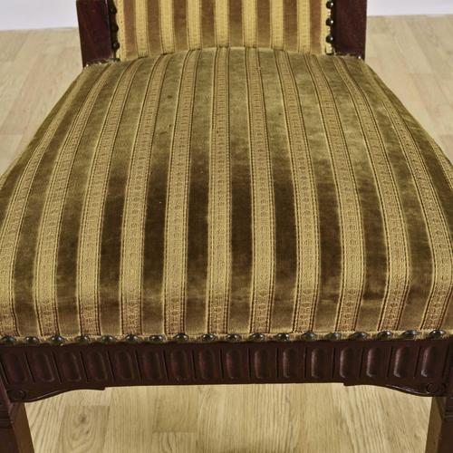 Chairs in Carved Walnut and Striped Olive Velvet, Mid-19th Century, Set of 2 For Sale - Image 6 of 9