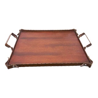 Vintage Adnet Hermes Style Equestrian Strap Serving Tray For Sale