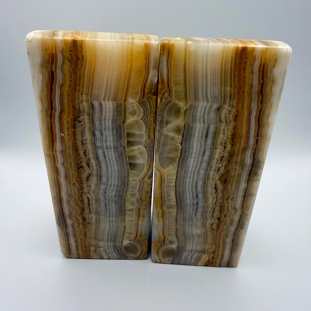 1960s Vintage Heavy Onyx Bookends 7” Aztec Mayan Style Figural Busts Carved Stone Art Deco For Sale - Image 5 of 11