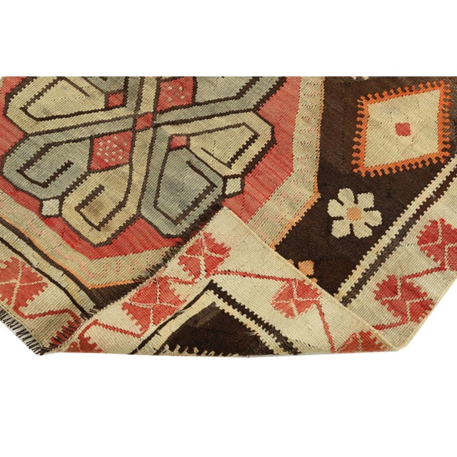 Mid 20th Century Mid 20th Century Vintage Turkish Kars Kilim Rug For Sale - Image 5 of 7