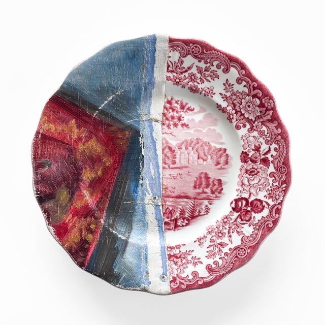 Contemporary Installation of Ceramic Plates and Oil on Canvas - "Still Life With Green Apples" - Set of 6 For Sale - Image 10 of 12