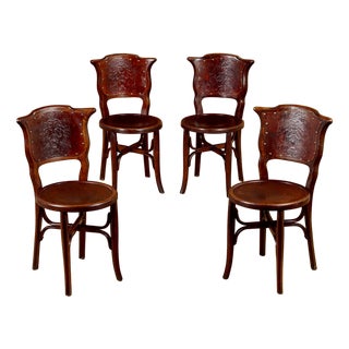 Antique Embossed Bentwood Chairs, 1900, Set of 4 For Sale