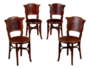 Antique Embossed Bentwood Chairs, 1900, Set of 4