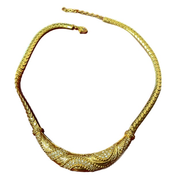 Christian Dior Christian Dior Gold Crystal Pendant Snake Chain Choker For Sale - Image 4 of 9