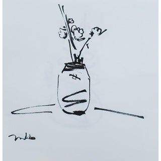 Contemporary Minimalist Floral Still Life Ink Drawing by Jose Trujillo For Sale