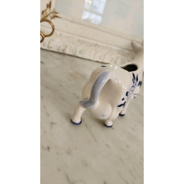 Vintage Dutch Delft Blue Hand-Painted Cow Creamer For Sale - Image 9 of 12