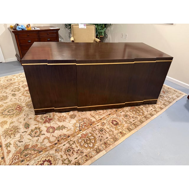 Sligh Bel Aire "Paramount" Contemporary Walnut & Gold Leaf Executive Desk For Sale - Image 9 of 9