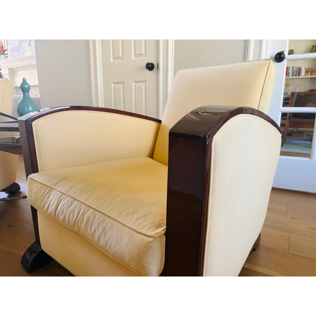 Art Deco 1930s French Art Deco Bentwood Arm Club Chairs in Cream Leather - A Pair For Sale - Image 3 of 18