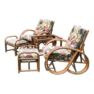 1970s Vintage Paul Frankl Rattan Pretzel Lounge Chairs- Set of 5 For Sale