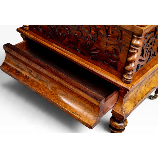 Antique English Victorian Pierced Burl Walnut Music Canterbury For Sale - Image 4 of 11