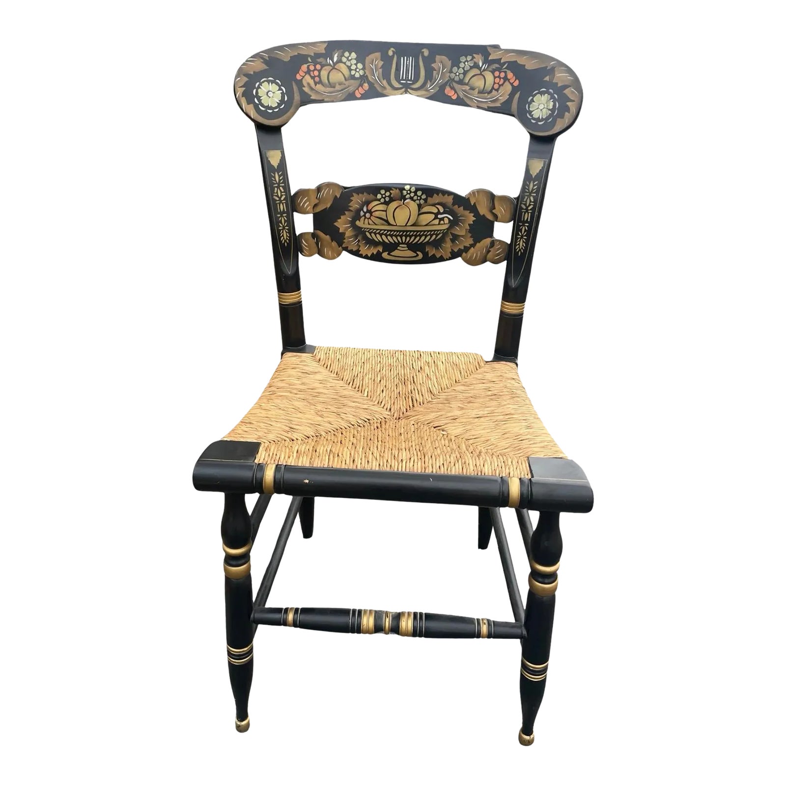 1960s Ethan Allen Signed Kling Turtle Back Hitchcock Chair With Rush Seat Chairish