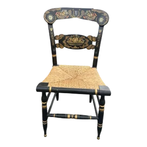 1960s Ethan Allen Signed Kling Turtle Back Hitchcock Chair With Rush Seat
