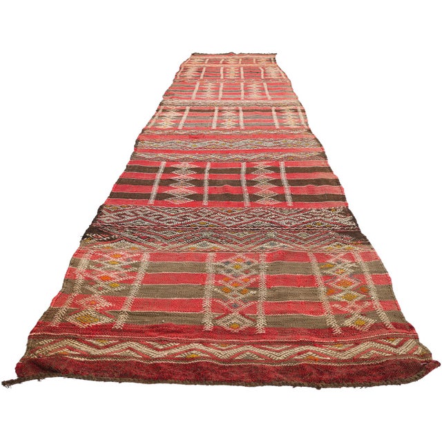 Tribal Vintage Zemmour Moroccan Kilim Rug, 03'02 X 16'04 For Sale - Image 3 of 11