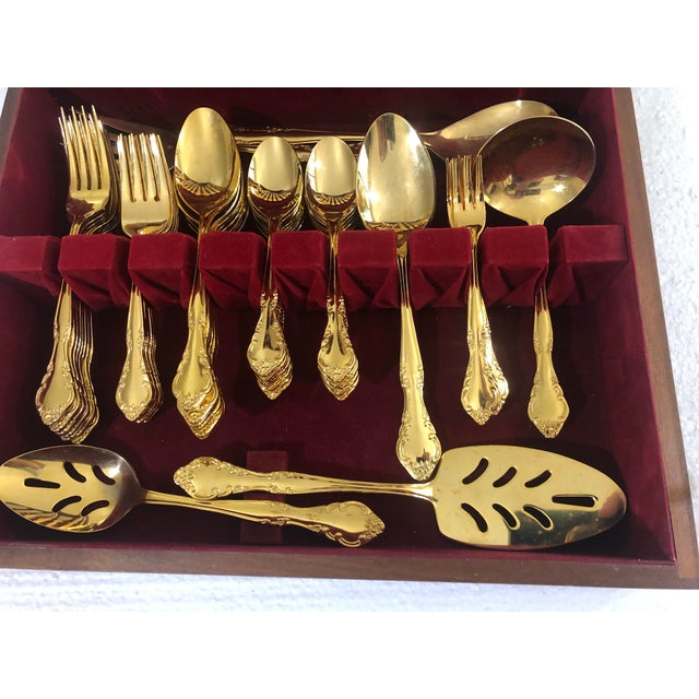 Metal Estia Golden Cascade 66pc Gold Flatware Set Service for 8 For Sale - Image 7 of 11