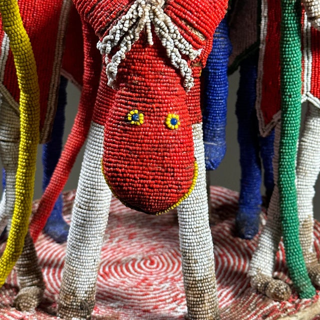 Vintage Yoruba Hand Beaded Ceremonial Alter Crown With Stand/Folk Art For Sale - Image 9 of 12