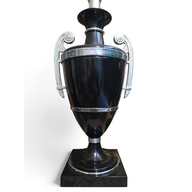 20th Century Art Deco Black Painted Metal Lamps with Chrome Handle, 1920, Set of 2 For Sale - Image 10 of 12