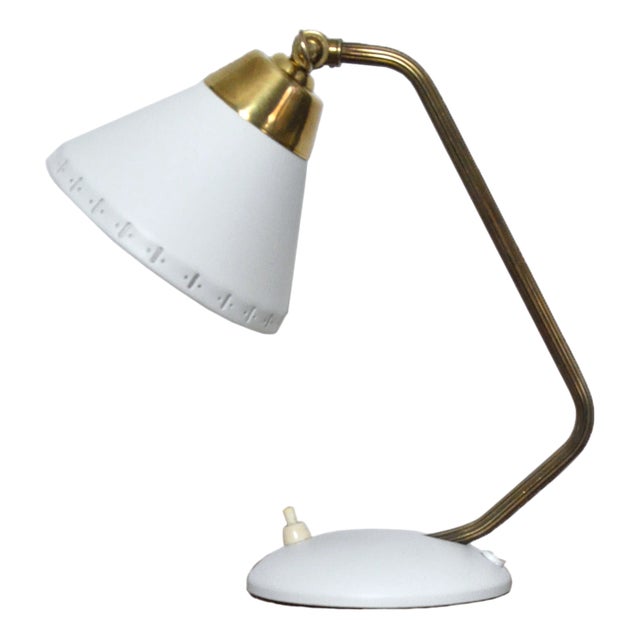 Swedish Table Lamp in Brass and White Metal by Ewå Värnamo, 1950s For Sale