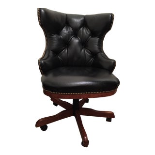 Century Furniture Black Leather Desk Chair For Sale