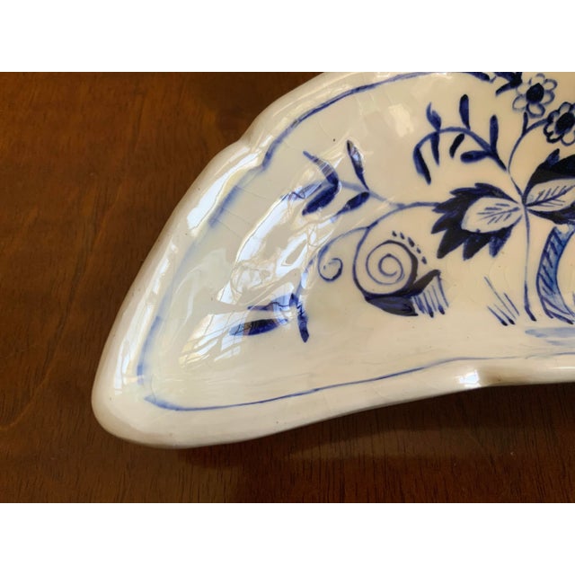 French Antique Blue & White Floral Half Moon Dishes- a Pair For Sale - Image 3 of 11