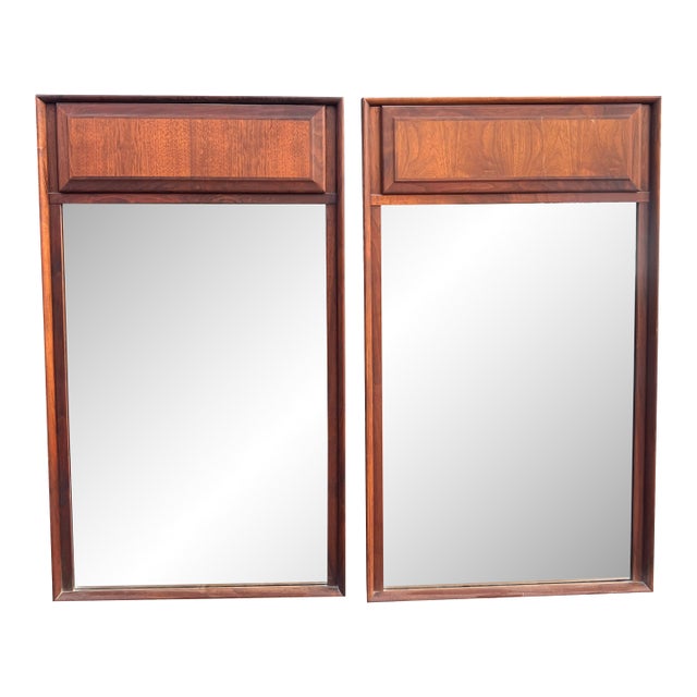 Vintage Maurice Villency Pair Wall Mirrors in Walnut Wood For Sale