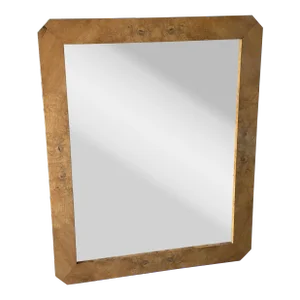 Vintage Mid-Century 1970s Burl Wood Burlwood Wall Mirror Milo Baughman Style