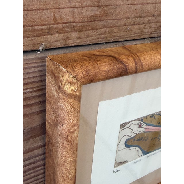 Late 20th Century Limited Edition Egret Etching “Aria” by M. Albritton in Faux Burl Wood Frame For Sale - Image 5 of 12
