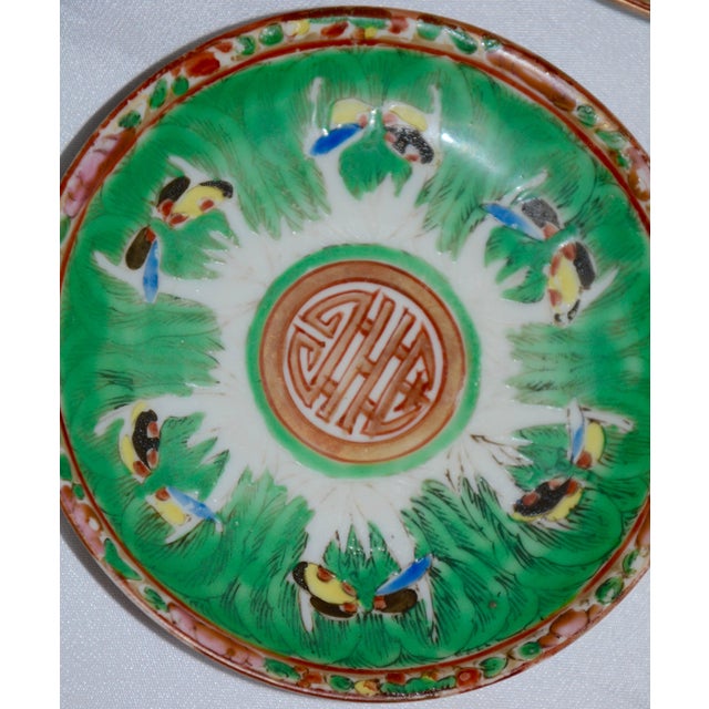 Green Famille Verte Set of Porcelain Cabbage and Butterfly Pattern Cups and Plates For Sale - Image 8 of 11