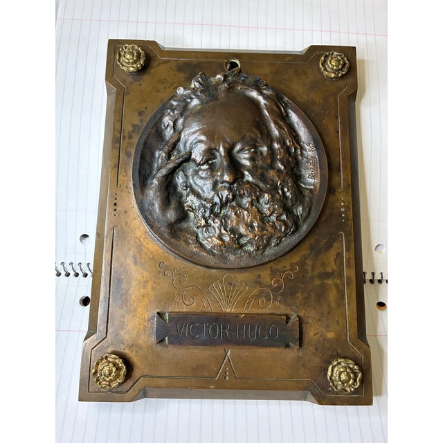 Antique 1885 French Heavy Cast Bronze Plaque – Victor Hugo High Relief Sculpture by René Rozet For Sale - Image 10 of 10