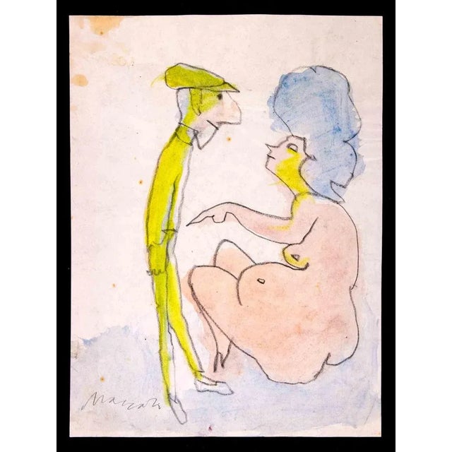 The Couple is a Pencil, pastel and Watercolour drawing realized by Mino Maccari (1924-1989) in 1980s. Hand-signed on the...
