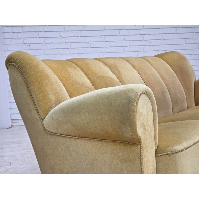 Danish Light Green Velour Three-Seater Sofa, 1960s For Sale - Image 17 of 18