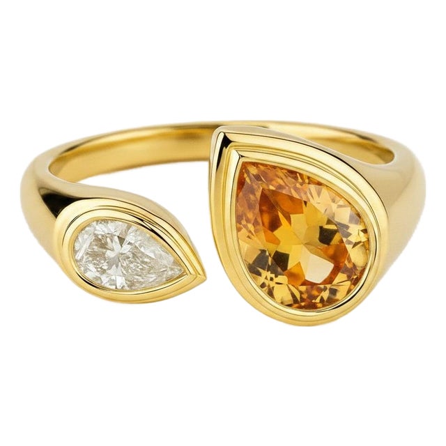 Toi Et Moi Gemstone Ring: Citrine and Moissanite, Size 7.5 For Sale