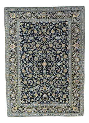 Hand-Knotted Kashan Rug with Dark Blue with Floral Patterns