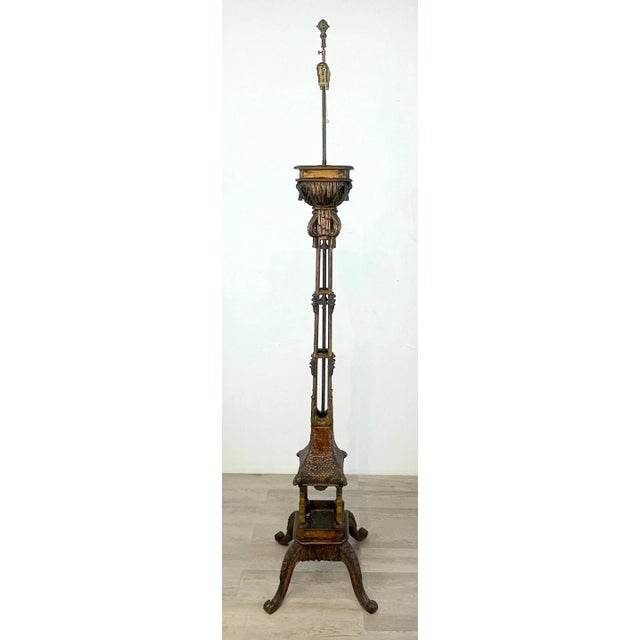 Early 20th Century Carved & Polychromed Wood Chinoiserie Pagoda Motif Floor Lamp For Sale - Image 10 of 11