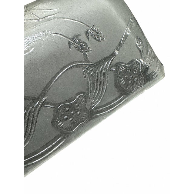 Art Nouveau Vintage Art Nouveau Style Frosted Glass Embossed Floral Library Desk Lamp Shade For Sale - Image 3 of 8